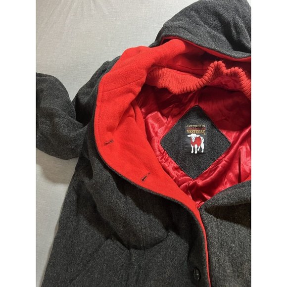 Authentic Mackintosh Vest‎ Coat Women's XL Gray Wool Red Lined Hooded  Jacket. - Picture 2 of 8